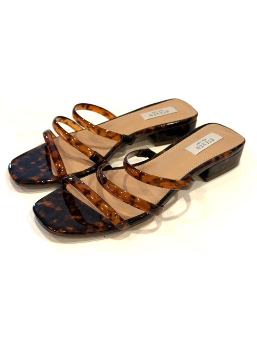 Steven New York Sandals Hades Brown Tortoise Shell Strappy Flats Open Toe Size 8